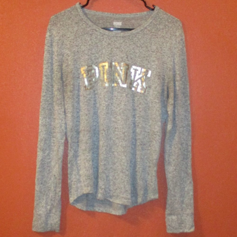 PINK Victoria Secret Shirt Woman Large Gray Silver Cool Summer Fall Night Shirt
